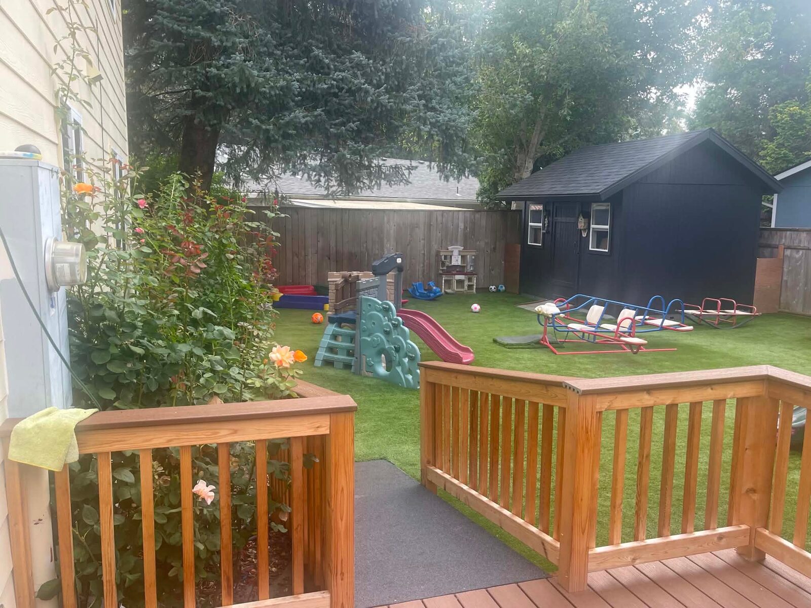 View of the yard from the deck at the SW Hensley location